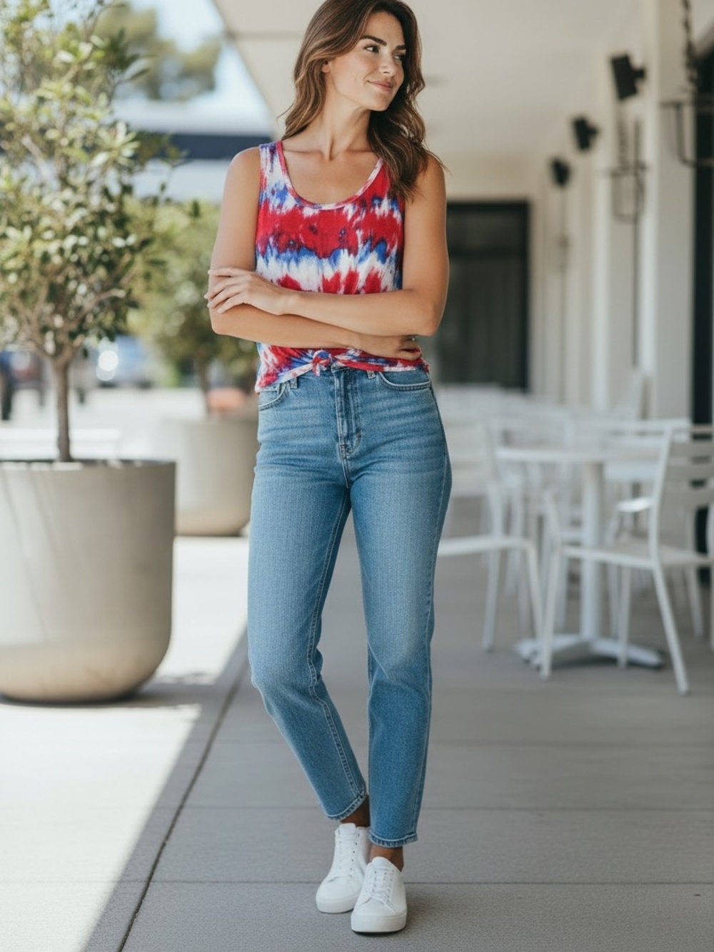 Freshman Red, Blue & White Tie-Dye Tank Top